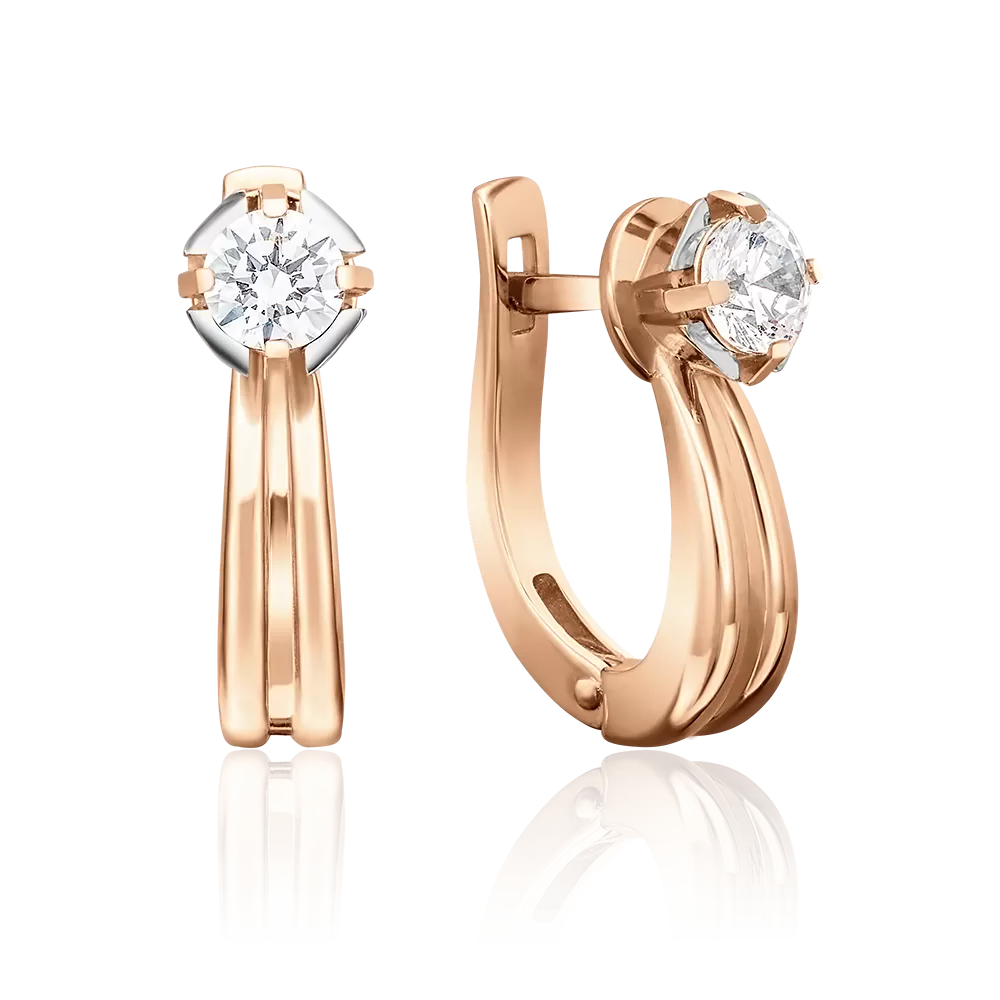 Серьги с английским замком из красного золота с фианитом 02-4315-00-501-1110-38