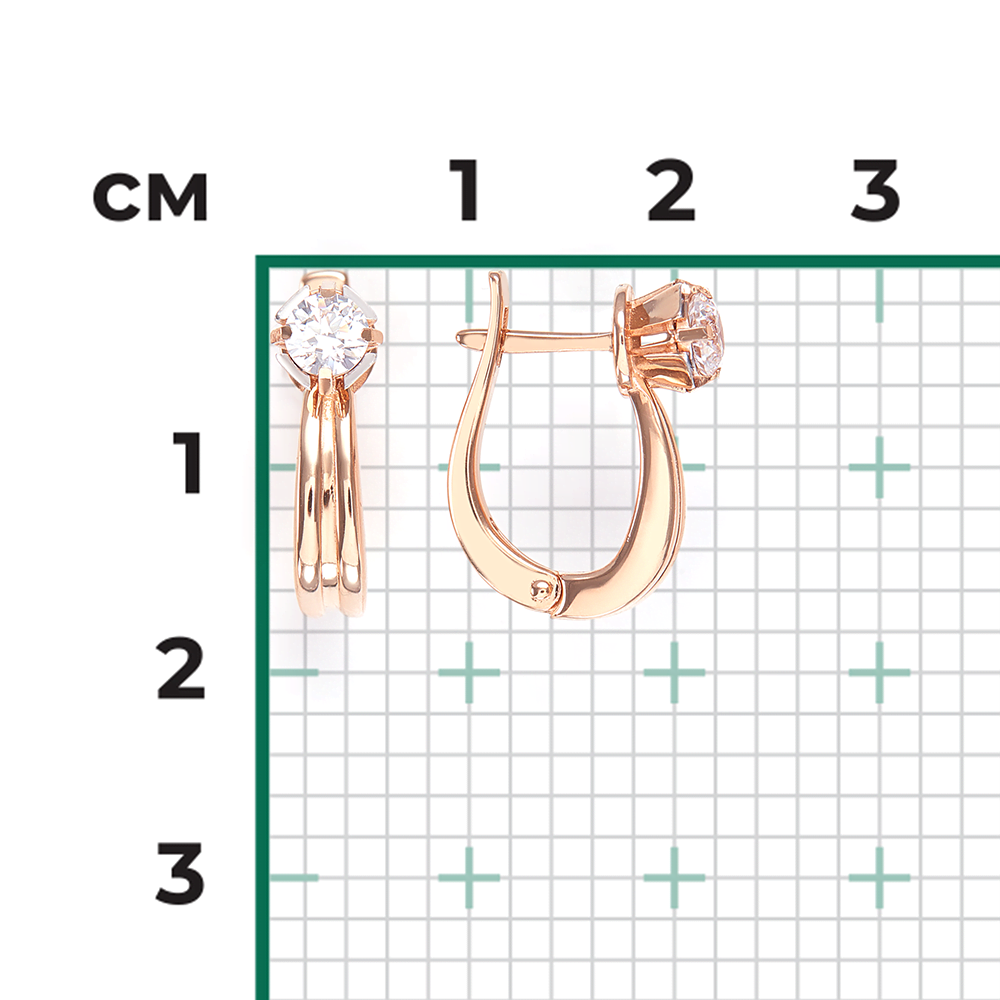 Серьги с английским замком из красного золота с фианитом 02-4315-00-501-1110-38