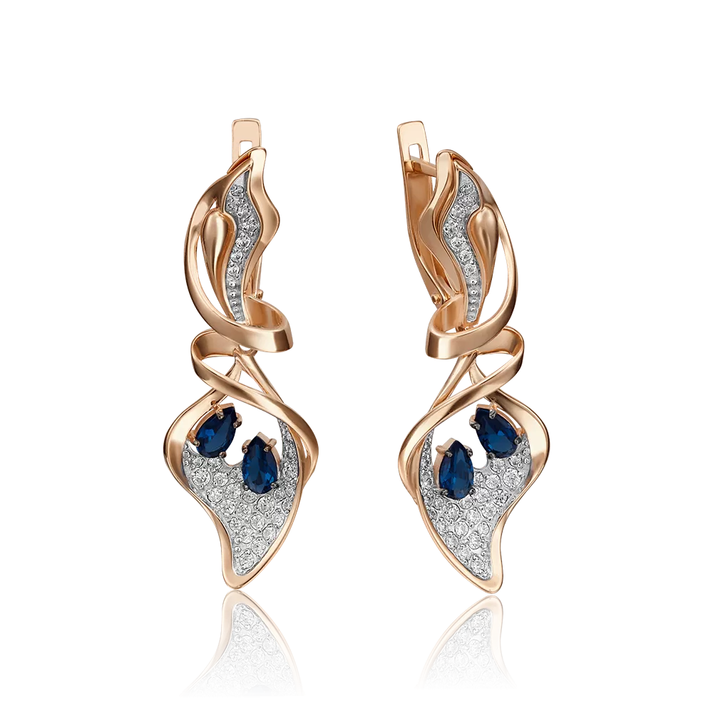 Серьги с английским замком из красного золота с сапфирами и бриллиантами 02-4251-00-105-1110-30