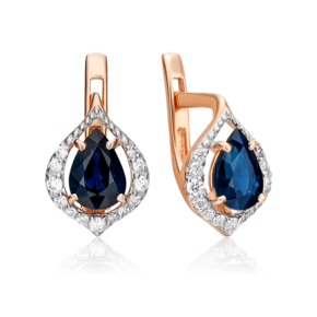 Серьги с английским замком из красного золота с сапфиром и бриллиантами 02-0902-01-105-1110-30