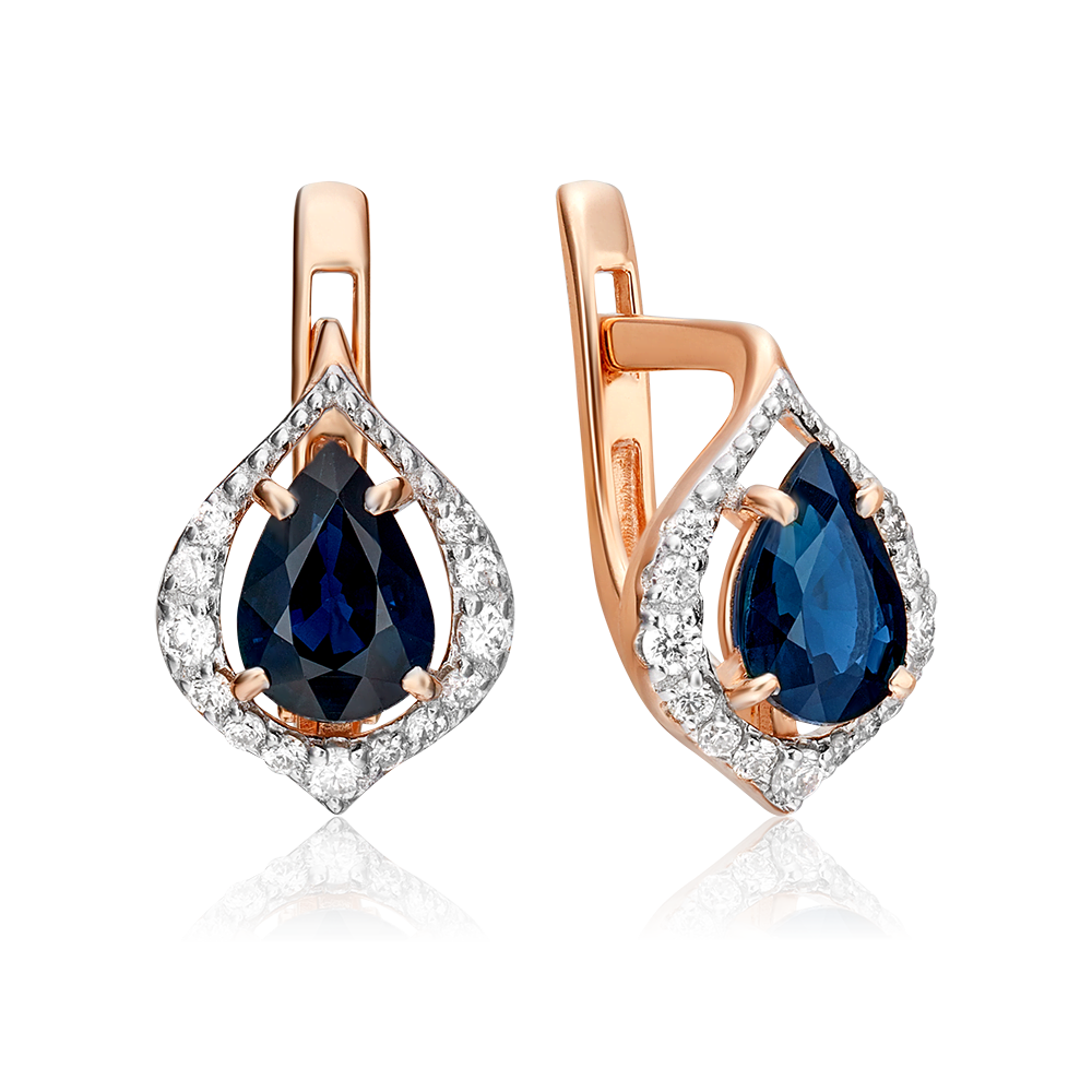 Серьги с английским замком из красного золота с сапфиром и бриллиантами 02-0902-01-105-1110-30