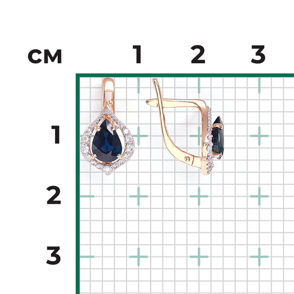 Серьги с английским замком из красного золота с сапфиром и бриллиантами 02-0902-01-105-1110-30