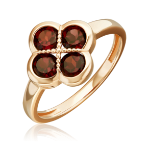 Кольцо «Клевер» из красного золота с гранатами