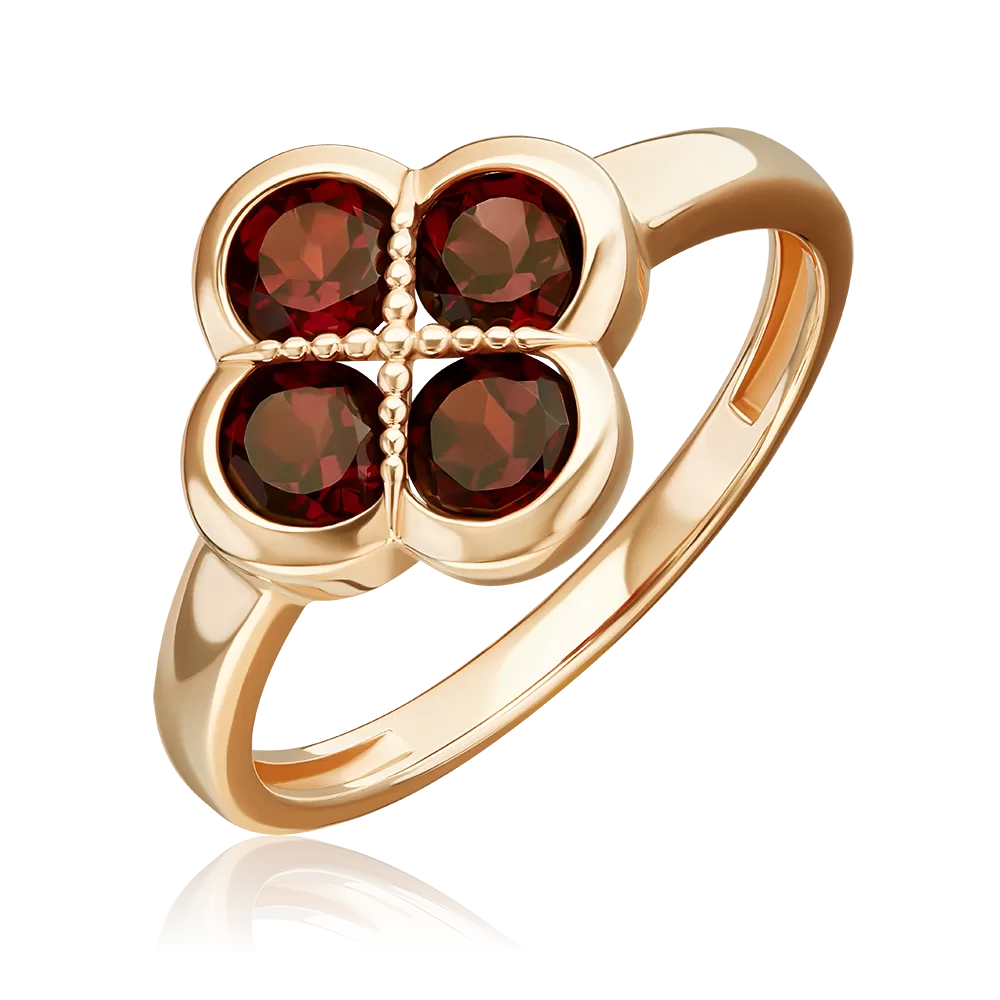 Кольцо «Клевер» из красного золота с гранатами 01-5908-00-204-1110