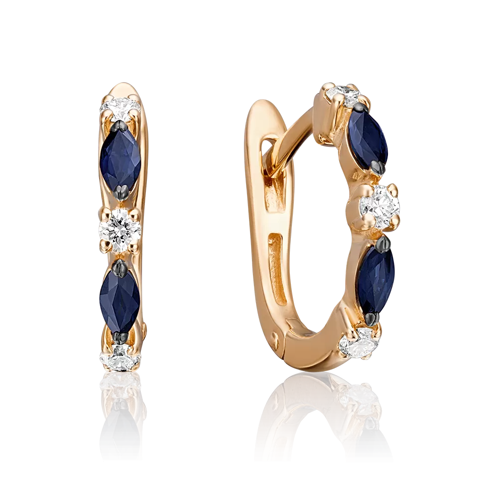 Серьги с английским замком из красного золота с сапфирами и бриллиантами 02-0929-00-105-1110-30