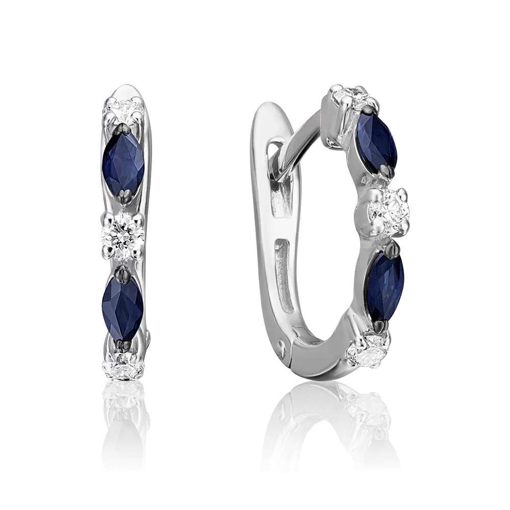 Серьги с английским замком из белого золота с сапфирами и бриллиантами 02-0929-00-105-1120-30