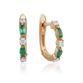 Серьги с английским замком из красного золота с изумрудами и бриллиантами 02-0929-00-106-1110-30