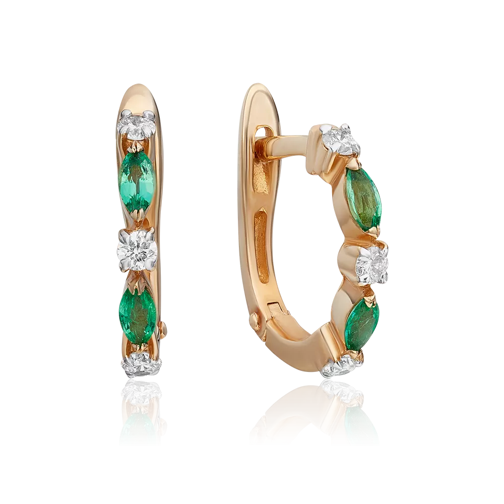 Серьги с английским замком из красного золота с изумрудами и бриллиантами 02-0929-00-106-1110-30