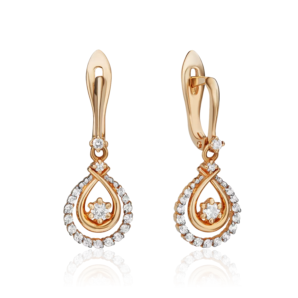 Серьги с английским замком из красного золота с бриллиантами 02-0930-00-101-1110-30