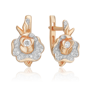 Серьги «Розы» с английским замком из красного золота с бриллиантами 02-0931-00-101-1110-30