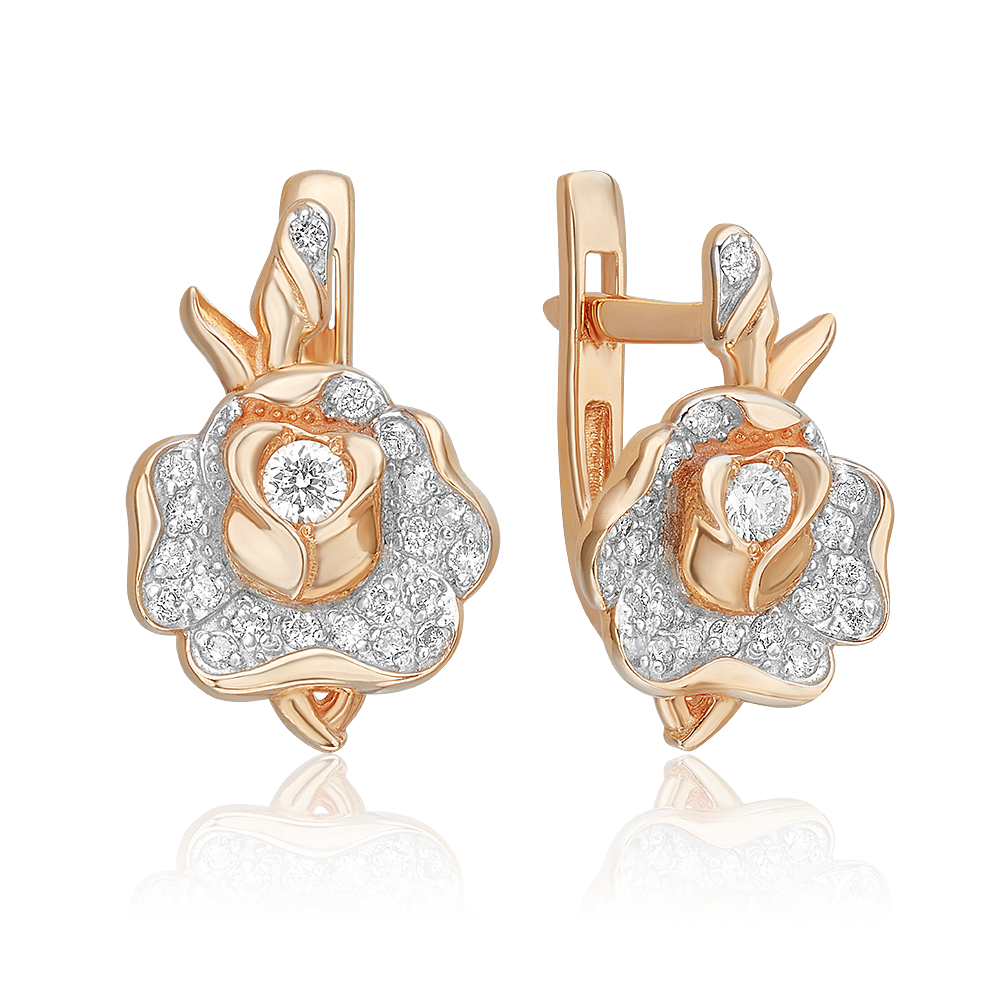 Серьги «Розы» с английским замком из красного золота с бриллиантами 02-0931-00-101-1110-30