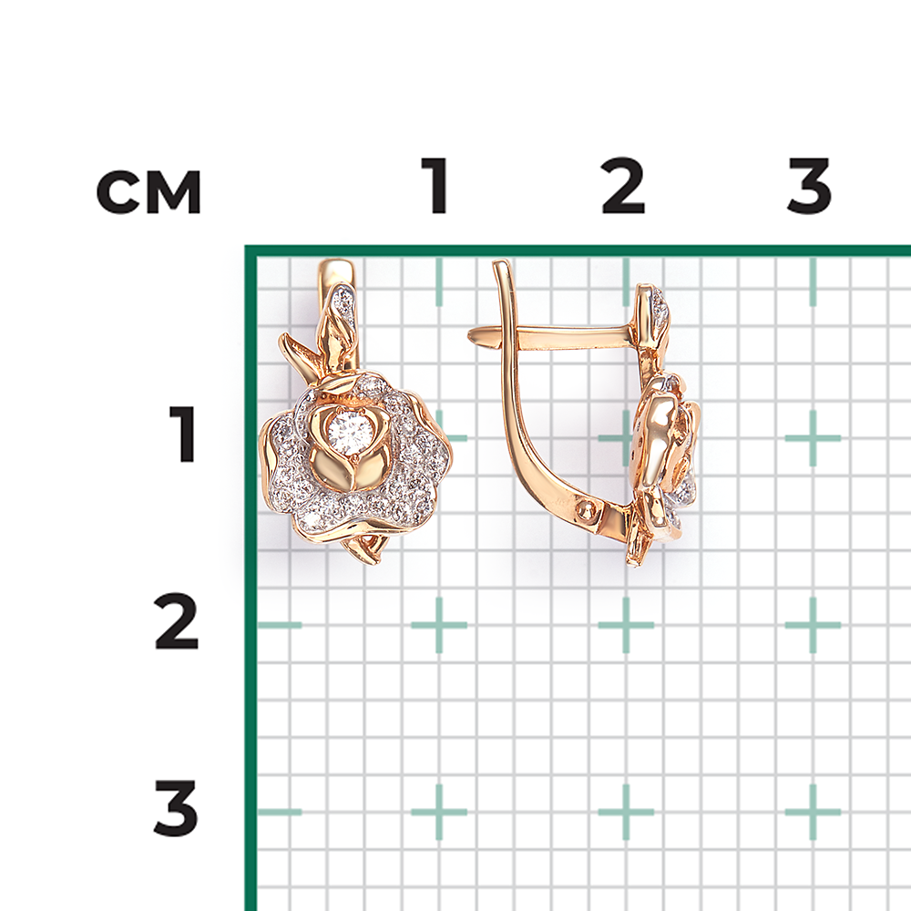 Серьги «Розы» с английским замком из красного золота с бриллиантами 02-0931-00-101-1110-30