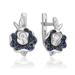 Серьги «Розы» с английским замком из белого золота с бриллиантами и сапфирами 02-0931-00-105-1120-30