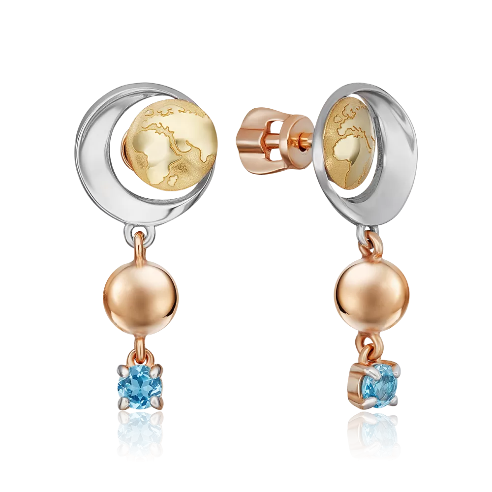 Серьги-пусеты «Постижение тайн» из комбинированного золота с топазом 02-4887-00-201-1140