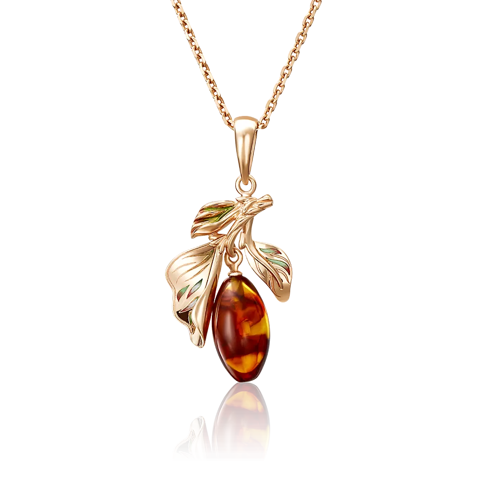 Подвеска «Барбарис» из красного золота с янтарём и эмалью 03-2869-00-271-1110-46