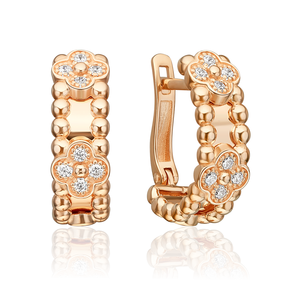 Серьги с английским замком из красного золота с фианитами 02-5590-00-401-1110