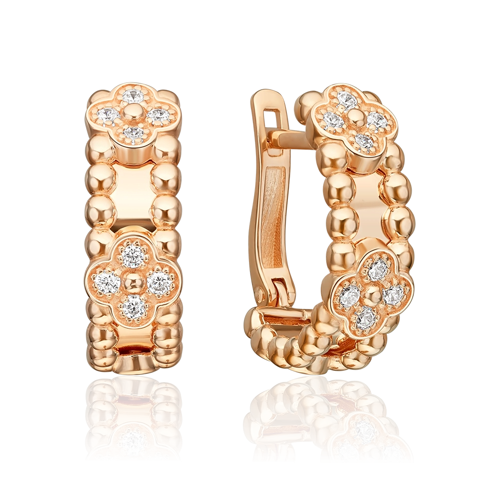 Серьги с английским замком из красного золота с фианитами 02-5590-00-401-1110