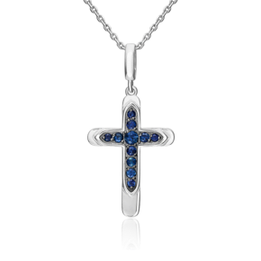 Декоративный крест из белого золота с сапфирами 03-3621-00-102-1120