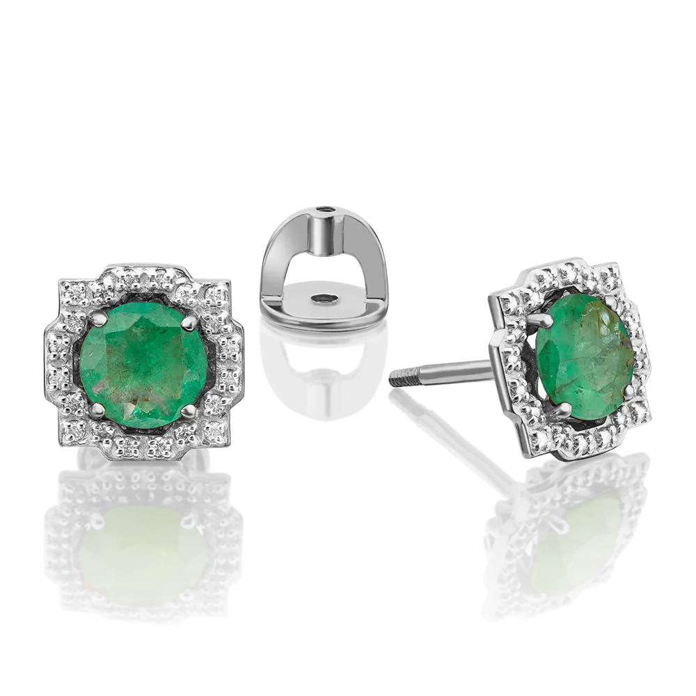 Серьги-пусеты из белого золота с изумрудом и бриллиантами 02-0752-00-106-1120-30