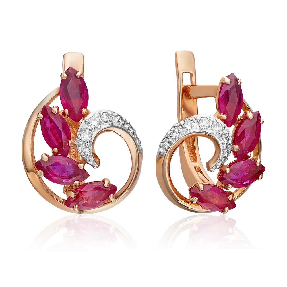 Серьги с английским замком из красного золота с рубинами и бриллиантами 02-0820-00-107-1110-30