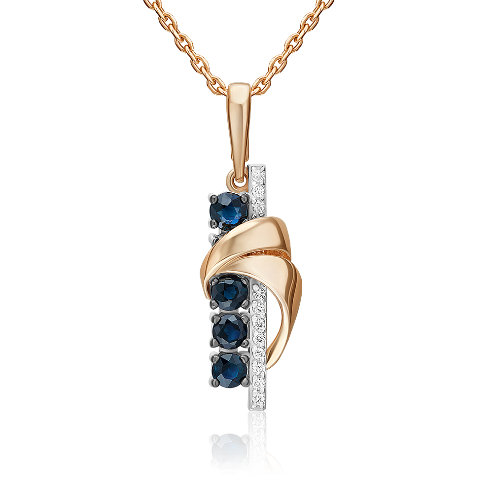 Подвеска из комбинированного золота с сапфирами и бриллиантами 03-3473-00-105-1111