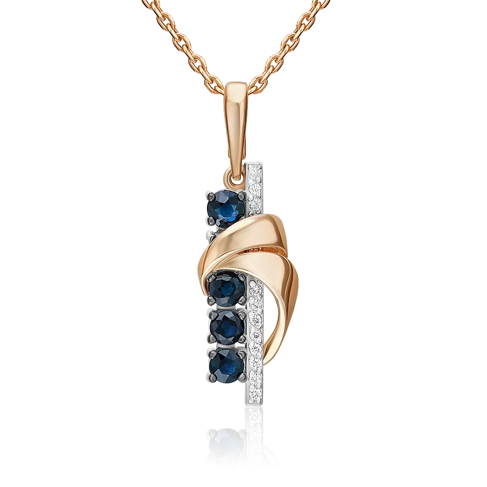 Подвеска из комбинированного золота с сапфирами и бриллиантами 03-3473-00-105-1111