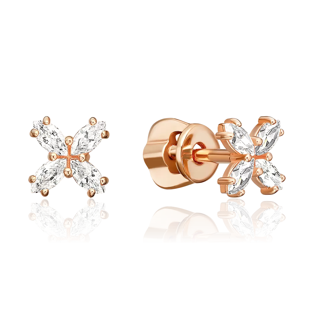 Серьги-пусеты из красного золота с фианитами 02-5640-00-401-1110