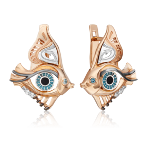 Серьги «Взгляд на время» с английским замком из комбинированного золота с топазом, натуральными топазами white и эмалью 02-4870-00-201-1111