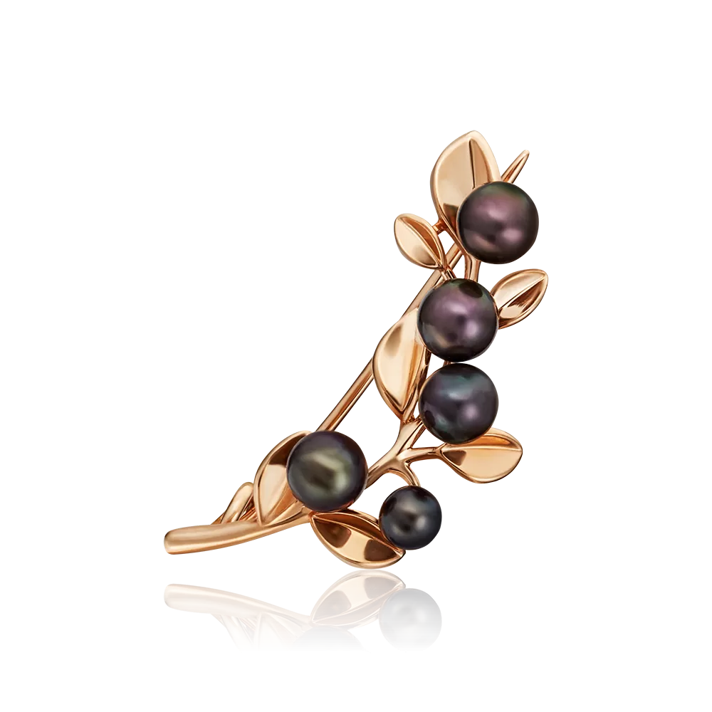 Брошь «Черника» из красного золота с жемчугом культивированным 04-0236-00-301-1110-31