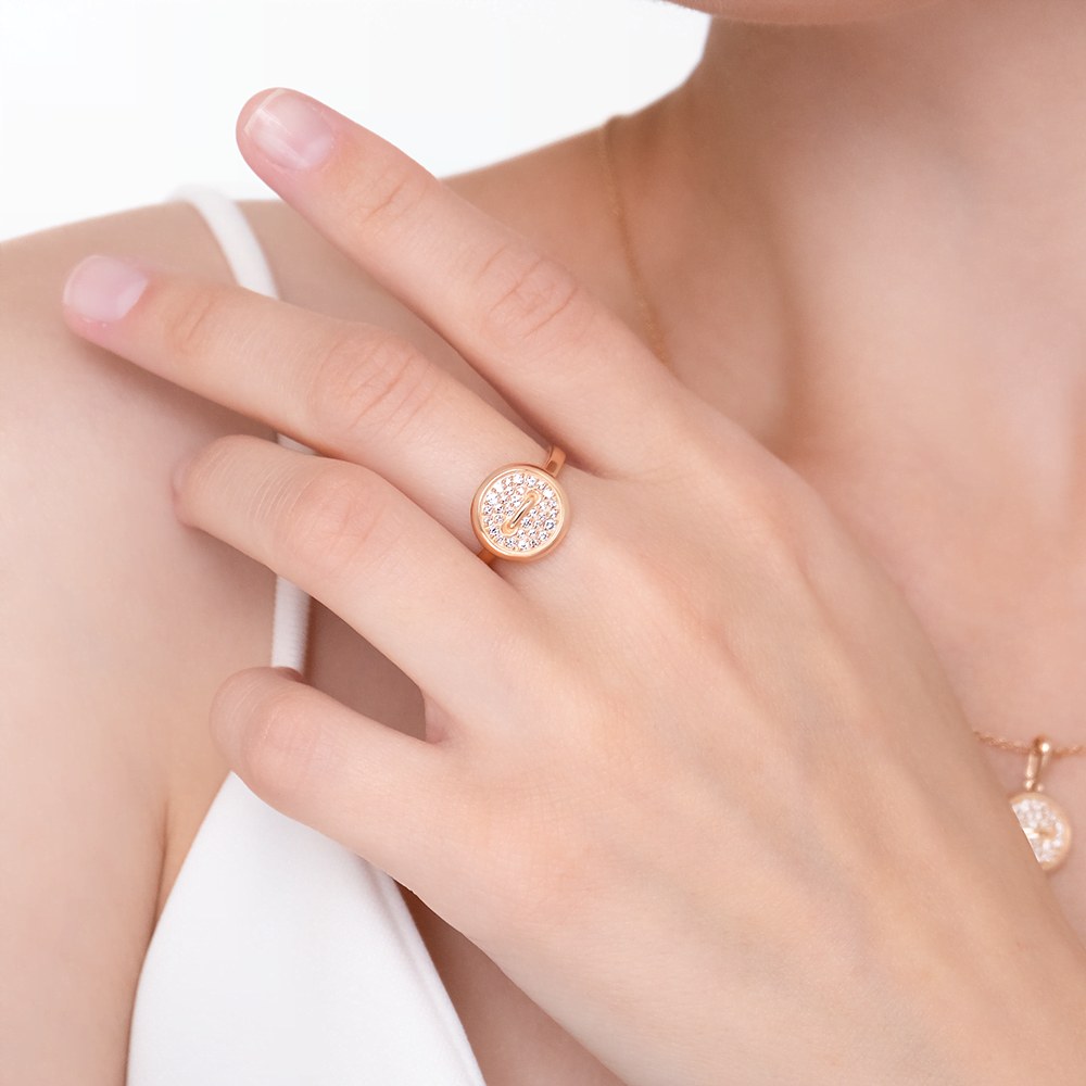 Кольцо «Пуговица» из красного золота с фианитами 01-5890-00-401-1110
