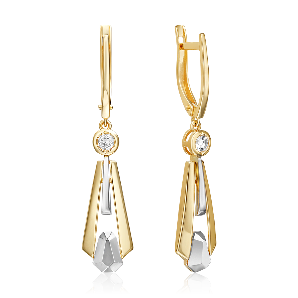 Серьги с английским замком из комбинированного золота с натуральным топазом white 02-5036-00-201-1121