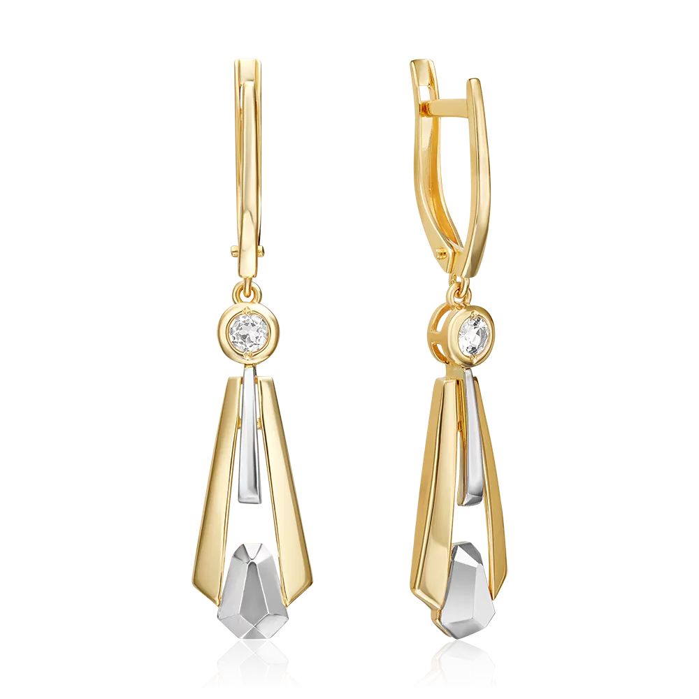 Серьги с английским замком из комбинированного золота с натуральным топазом white 02-5036-00-201-1121