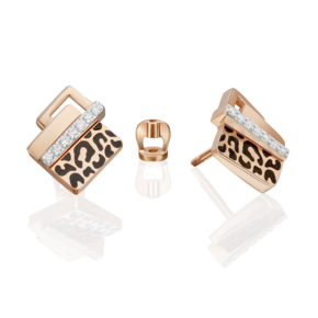 Серьги с принтом «Леопард» из красного золота с фианитами и эмалью 02-5189-00-401-1110