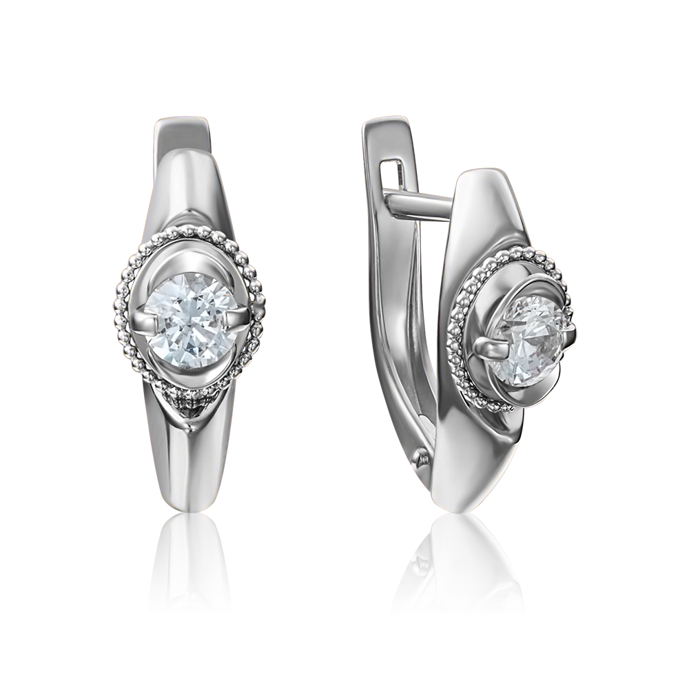 Серьги с английским замком из белого золота с фианитом 02-4215-00-501-1120-38