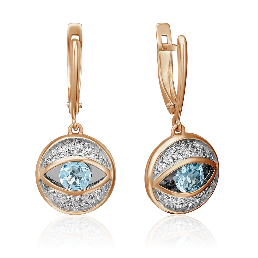 Серьги «Глаза» с английским замком из красного золота с топазом и натуральными топазами white 02-4383-00-201-1110-57