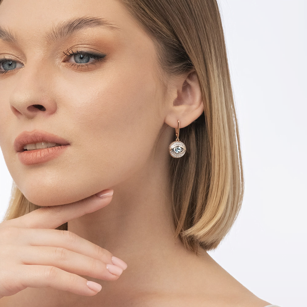 Серьги «Глаза» с английским замком из красного золота с топазом и натуральными топазами white 02-4383-00-201-1110-57