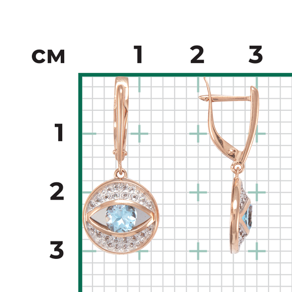 Серьги «Глаза» с английским замком из красного золота с топазом и натуральными топазами white 02-4383-00-201-1110-57