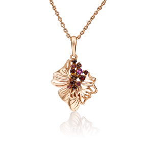 Подвеска «Цветок» из красного золота с гранатами и кварцем дымчатым 03-2760-01-705-1110-57