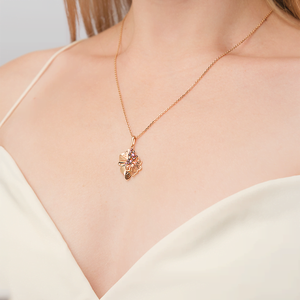 Подвеска «Цветок» из красного золота с гранатами и кварцем дымчатым 03-2760-01-705-1110-57