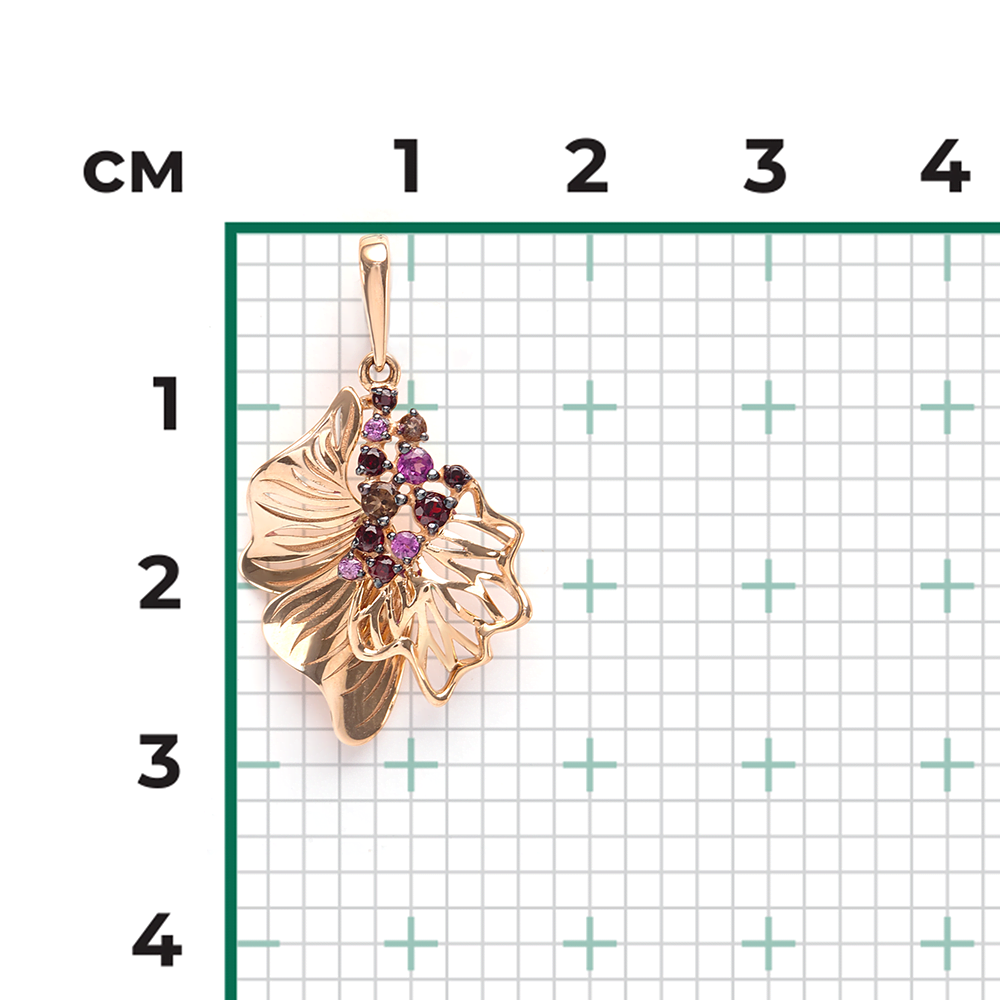 Подвеска «Цветок» из красного золота с гранатами и кварцем дымчатым 03-2760-01-705-1110-57