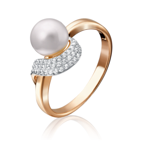 Кольцо из красного золота с жемчугом культивированным и фианитами 01-4692-00-302-1110-32