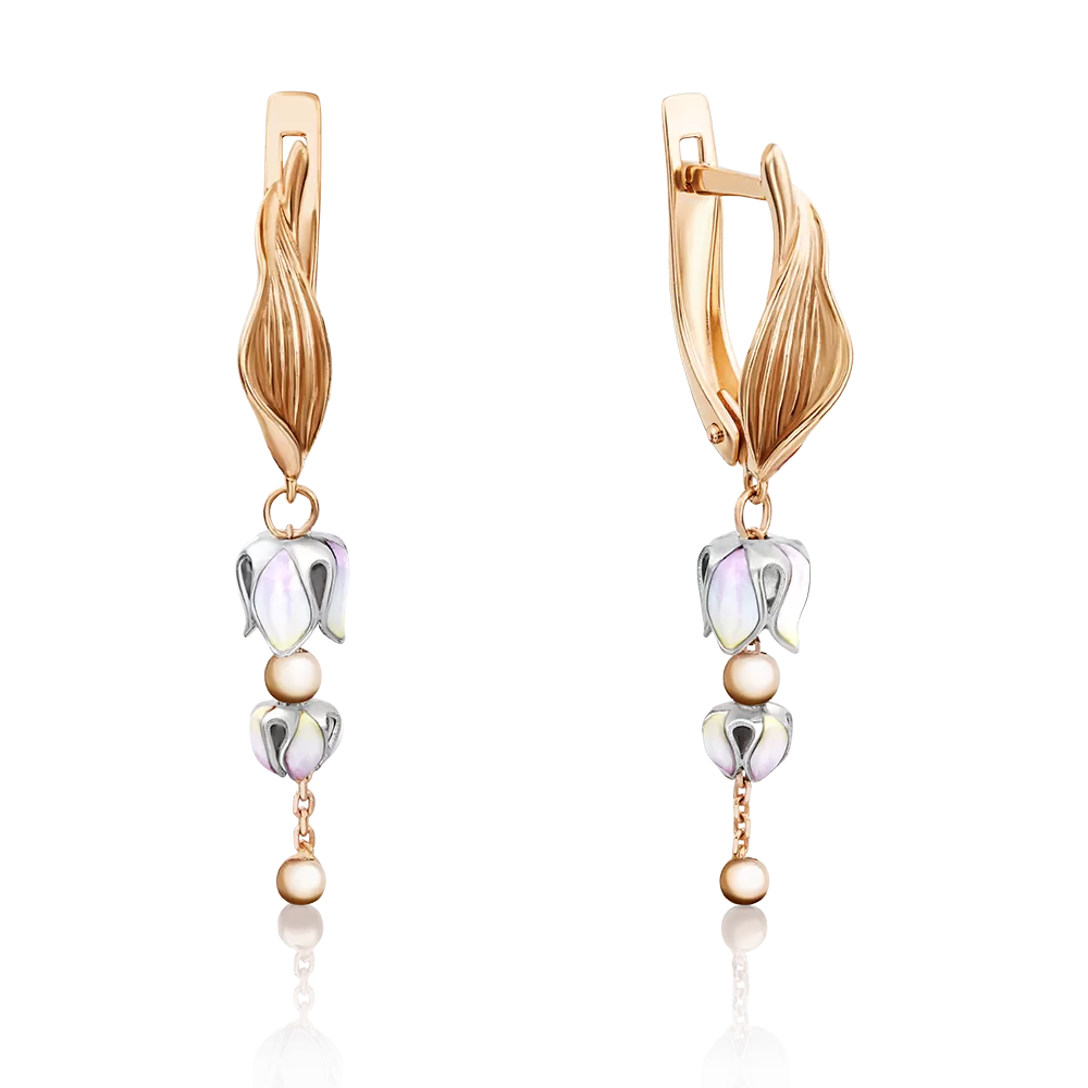 Серьги «Ландыши» с английским замком из комбинированного золота с эмалью 02-4006-00-000-1111-48