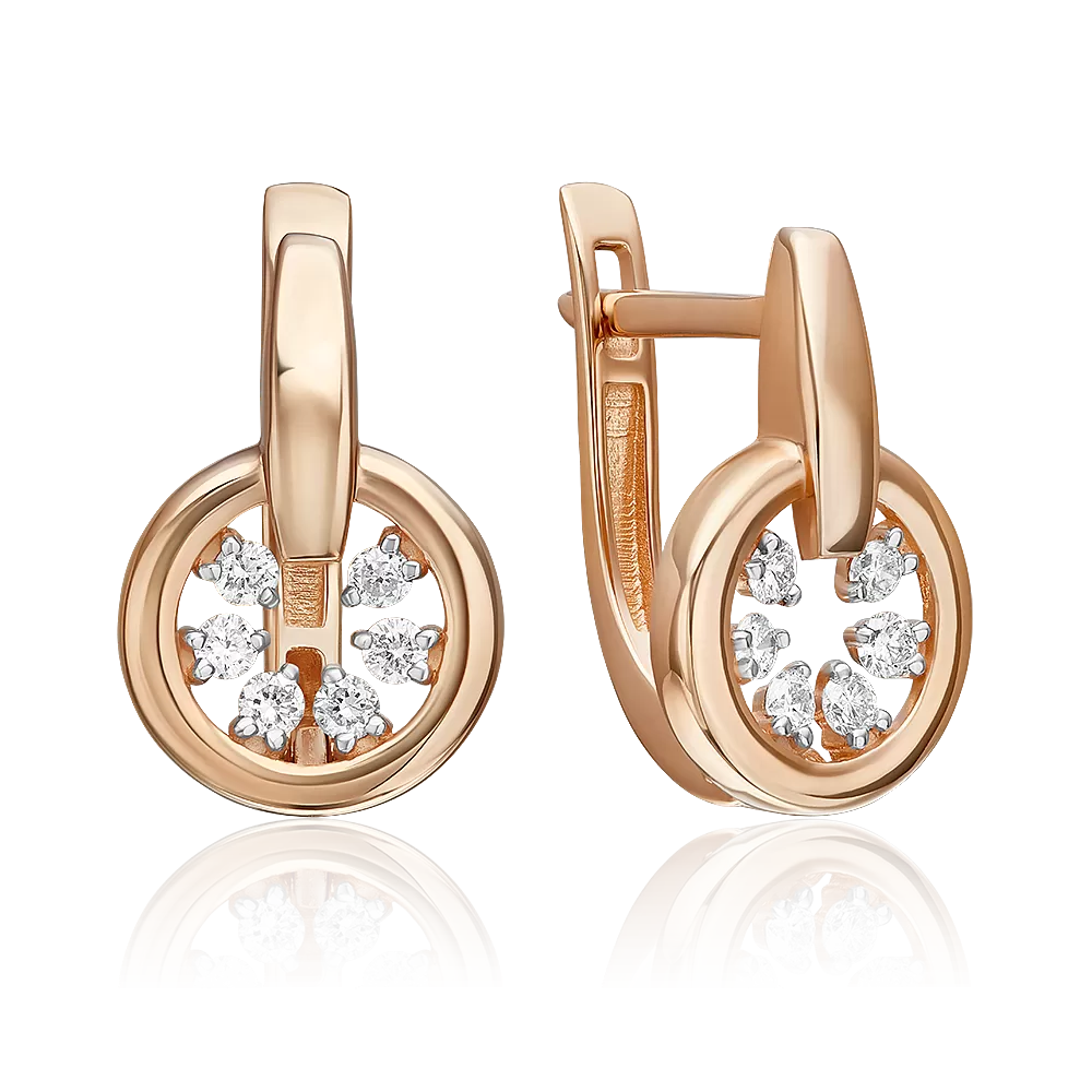 Серьги с английским замком из красного золота с бриллиантами 02-5365-00-101-1110