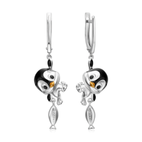 Серьги «Пингвины» с английским замком из серебра с эмалью 02-5150-00-000-0200