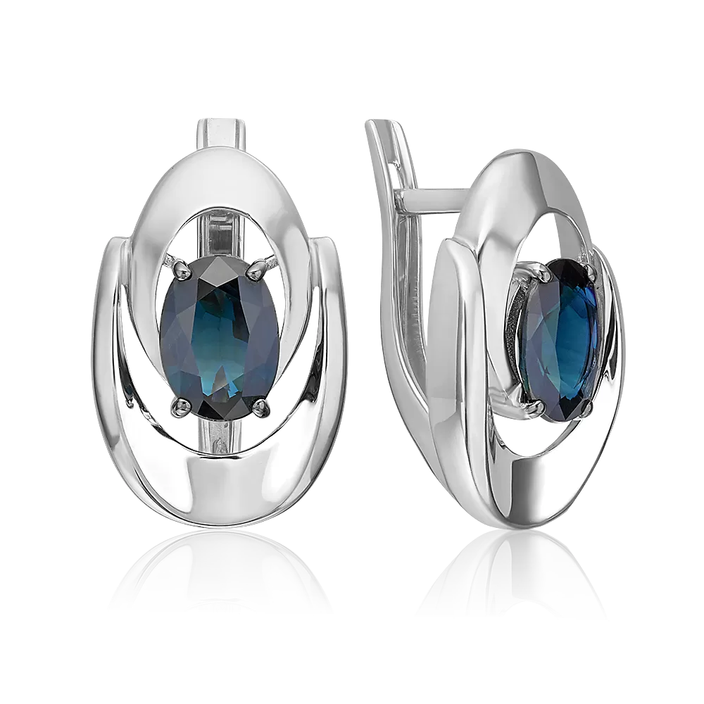 Серьги с английским замком из белого золота с сапфиром 02-5468-00-102-1120