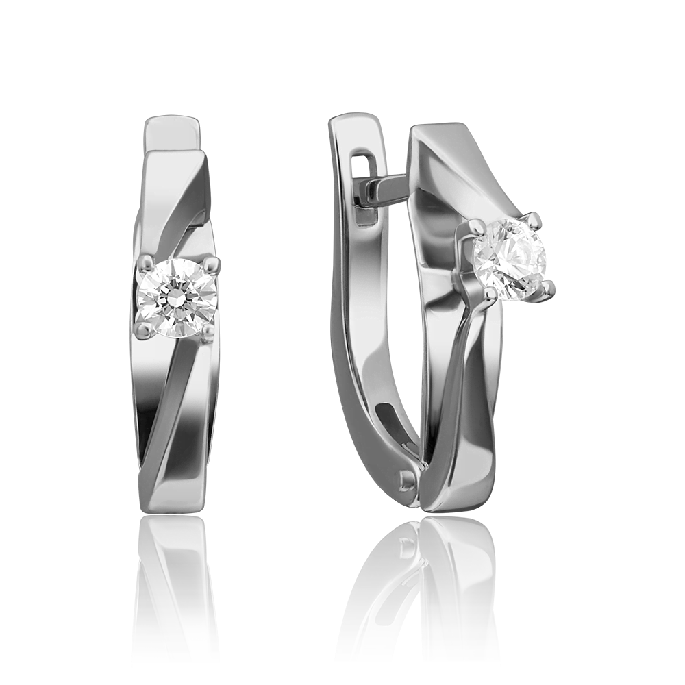 Серьги с английским замком из белого золота с бриллиантом 02-4292-00-101-1120