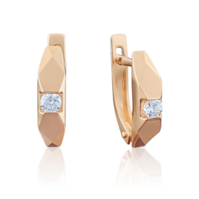 Серьги с английским замком из красного золота с бриллиантом 02-3887-00-101-1110-30