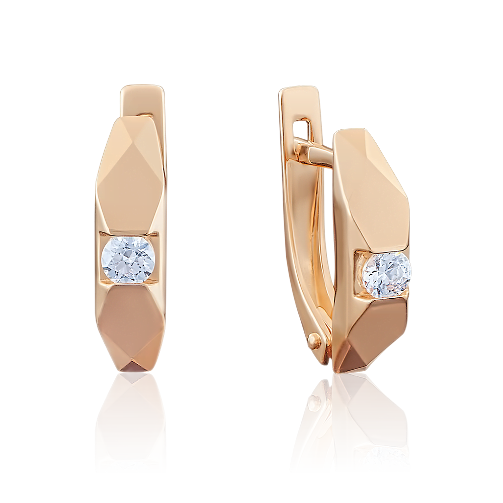 Серьги с английским замком из красного золота с бриллиантом 02-3887-00-101-1110-30