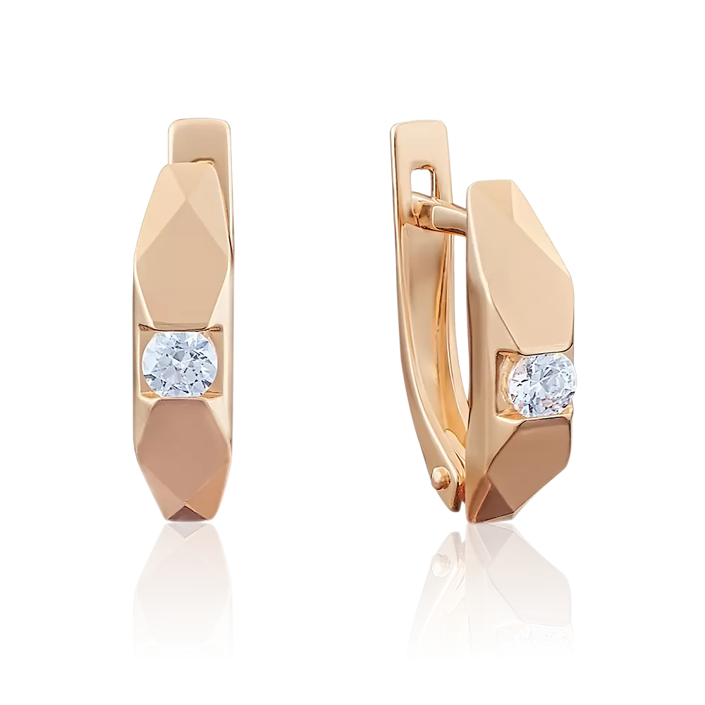 Серьги с английским замком из красного золота с бриллиантом 02-3887-00-101-1110-30