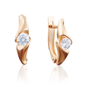 Серьги с английским замком из красного золота с бриллиантом 02-3888-00-101-1110-30